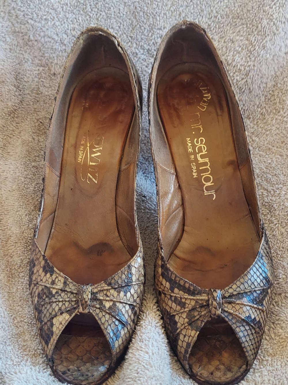 Brown Snakeskin Peep-Toe Heels